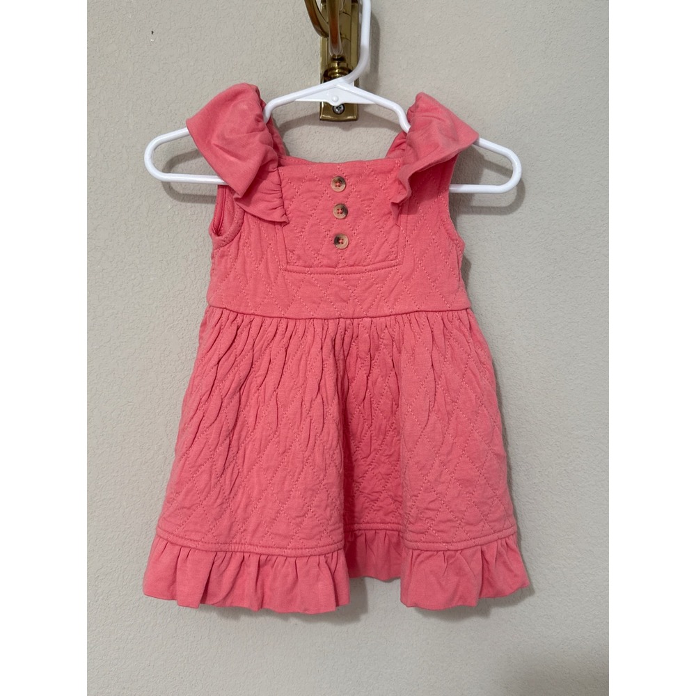 NWT Kate Quinn Quilted Party Dress Baby 3-6M Coral Pink Ruffle Bamboo Sleeveless